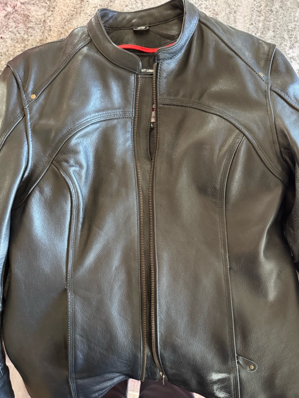 Real work wear 
Black leather motorcycle jacket